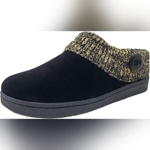 Cozy Black Slip-On Slipper with Knit Cuff B25